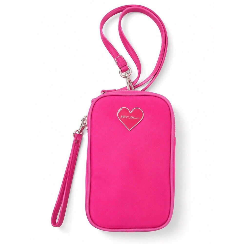 Betsey Johnson Hot Pink Phone Crossbody Bag Mini Purse Wristlet Heart Logo